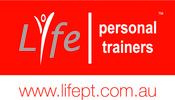Page logo life personal trainers tm with website pms white   grey 35 with red background